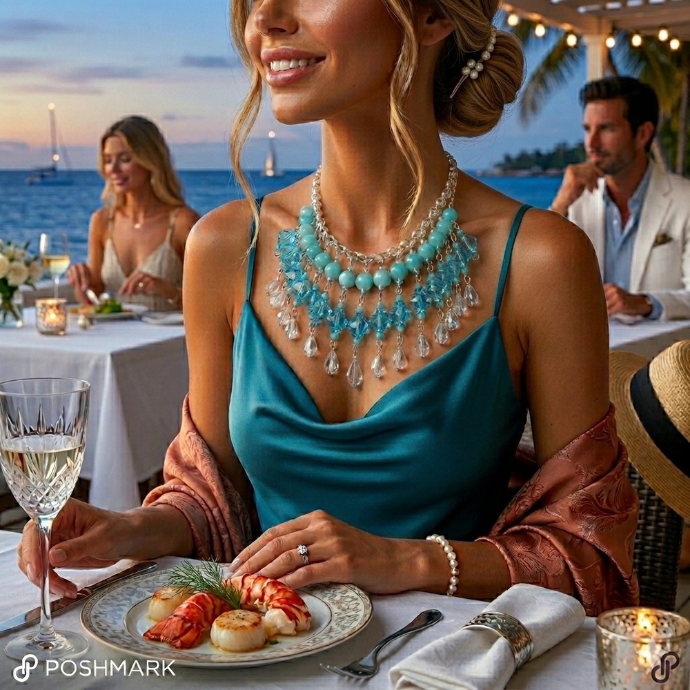 Boho Coastal Cowgirl Silver and Blue Beaded Necklace - Picture 5 of 8